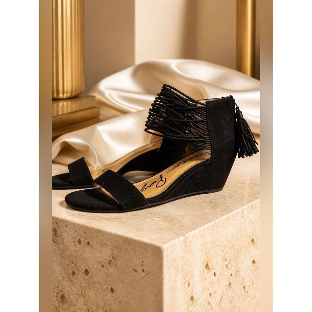 AMERICAN RAG BLACK SUEDE 2” WEDGE SANDAL SIZE 7
